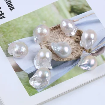 Svoboden brez skritih 13-14 mm naravnih belih sladkovodnih biserov baročno kroglice nakit