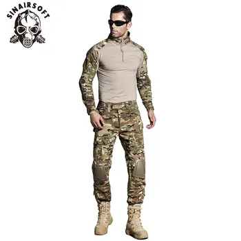 SINAIRSOFT Taktične Vojaške uniforme Multicam Vojska bo Ustrezala Moških Boj proti Majica Prikrivanje, Hlače Z Ščitniki za Kolena Lovska Oblačila