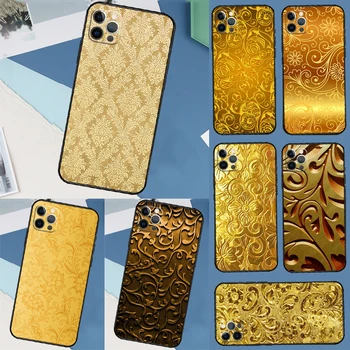 Zlato Cvetlični Vzorec Primeru Telefon Za iPhone 15 11 12 13 14 Pro Mini Max X XR XS MAX SE 2020 7 8 Plus Kritje Coque