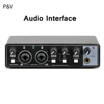 Audio Interface Mikrofon zvočna Kartica Mešalna 48V Phantom Power Studio Snemanje Mikrofona Električna Kitara Zvočni Mešalnik