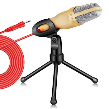 -666 Strokovno 3.5 mm, Mikrofon Žično Doma AUX Audio Stereo Namizno Stojalo MIC Set za Pc Telefon Karaoke-Zlata