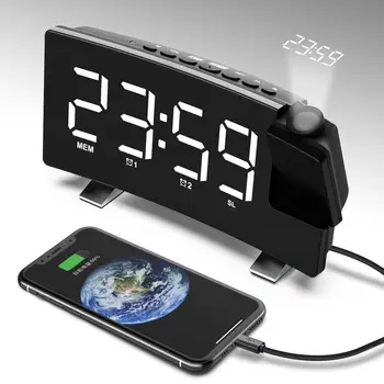 UKV-Radio Ura S Projekcijo LED Digitalna Ura Smart Budilka Watch Tabela Elektronsko Nastavljiva Svetlost Namizna Ura