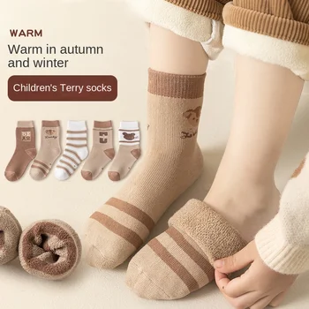 Otroške nogavice Zimske plus runo zgosti toplo hoop Baby tla nogavice sredine cevi brisačo nogavice vlažne zime