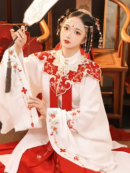 Hanfu Žensk Pravljice Kitajske Tradicionalne Obleke, Vezene v Oblaku Ramenski Novo Obleko Ming Ovratnik Pomlad Poletje Cosplay