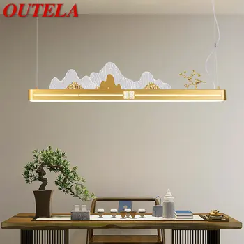 OUTELA LED 3 Barve Sodobne Obesek Luči Kitajski Slog Krajine Luxury Gold Čaj Hiša Dnevna Soba Lestenec