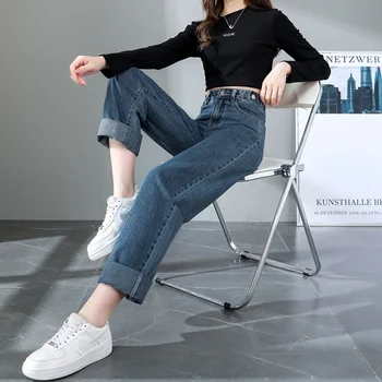 Ženska Oblačila Ulične korejski Modnega Jeansa, Ravne Noge Kavbojke Ženska Visoko Pasu Letnik Jeans Ženska Ženske Hlače