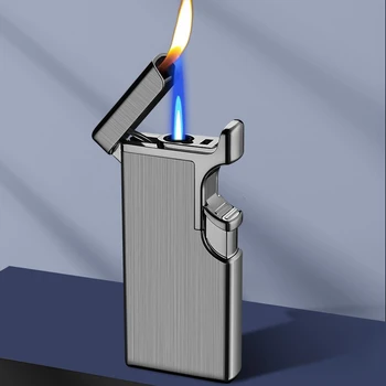 Ustvarjalne Odprtega Plamena Windproof Napihljivi Lažji Dvojno Ogenj Neposreden Preklop Vžigalnik Kovinski Vžigalnik za Cigarete v Modi, Darilo za Moške