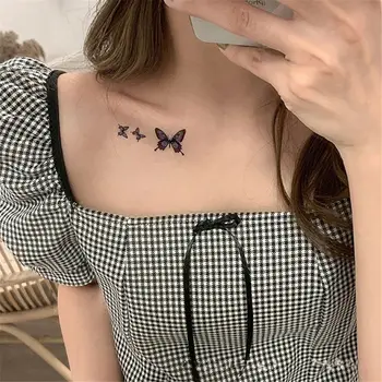Novo Metulj Tetovaže Nepremočljiva Modri Metulj Clavicle Začasni Tattoo Nalepke Stranka Decals Moški Ženske Body Art