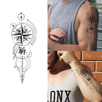 Traja 15 dni začasni tattoo nalepke nepremočljiva non-odsevni geometrijske kompas vzorec tattoo nalepke body art ponaredek tatoo