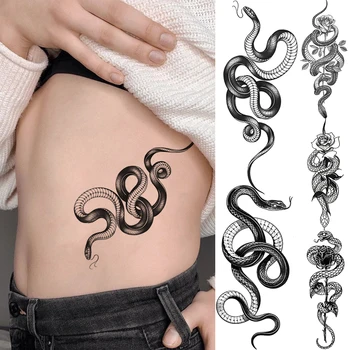 Realno Kača Seksi Pasu Začasne Tetovaže Za Ženske Odraslih Moških Rose Cvet, Kača Ponaredek Tatoo Body Art Nepremočljiva Tattoo Papirja