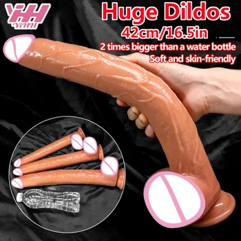 42cm Super Dolg Dildo Realističen Penis Mehko Big Dick Močan Sesalni Ženska Masturbacija Silikonski Dildos Sexy Igrače za Ženske