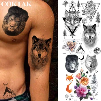 COKTAK Plemenski Volk Geometrijske Rose Trikotnik Začasne Tetovaže Nalepke Gorsko Drevo, Cvet po Meri Tatoo Body Art Ponaredek Tatoos