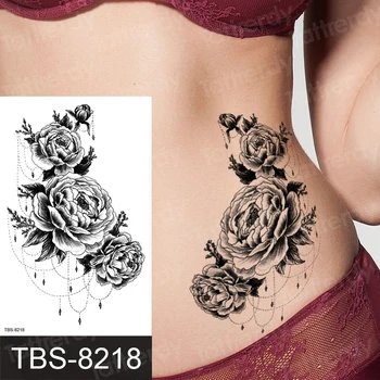Realno Black Rose Cvet Začasne Tetovaže Ponaredek Nepremočljiva Tattoo, ličila, Body Art, Roko, Nogo Cvetlični Peony Bloosom Tattoo Nalepke