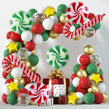 Božič Balon Arch Navidad Rdečo, Zeleno Belo Zlato Konfeti Baloni Garland Sladkarije Trsa Folijo Ballon Božični Okraski Stranka