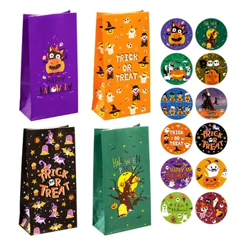 Halloween Kraft papir, Kraft Papir, Darilne Vrečke Komplet z Pečatne Nalepke Prigrizek Piškotek Candy Bag Trik ali Zdravljenje Otroci Uslug Stranka Dekor Dobave