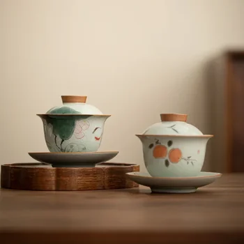 Retro Ročno Poslikano Ge Peči Kung Fu Čaj Teaware Sancai Gaiwan Tea Cup En High-End Non-Oparine Čaj Piva Skledo Gospodinjstvo