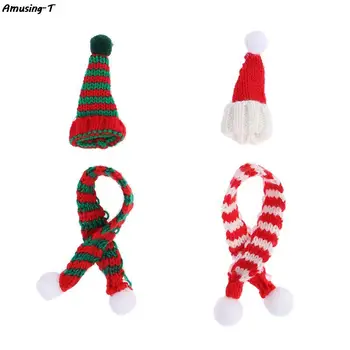2pcs Mini Lutka Božič Pletene Kape Šali Lep Miniaturnih Oblačilih, Otroci Igrače Božič Ornament Opremo