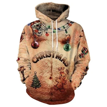 Božič Ugly Pulover 3D Kosmate Prsi Hoodies Moških Novost Cosplay Sweatshirts Božič Puloverju Hoodie Božič Dolg Rokav Plašč