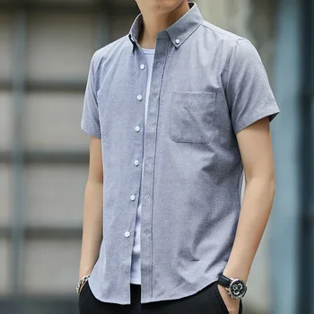 2023 Poletje Korejski Slog, Ki Je Vse Tekme Blusa Moški Modni Bluzo Svoboden Poslovni Moški Oblačila Kratek Sleeve Solid Gumb Športna Majica