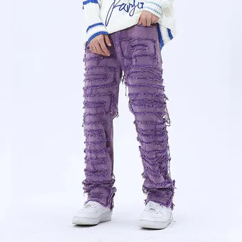 2023 Ropa Grunge Y2K Ulične Vrečasta Zložene Jeans Hlače Za Moške Oblačila Vijolično Naravnost Obliž Ženske Traper Hlače Pantalones