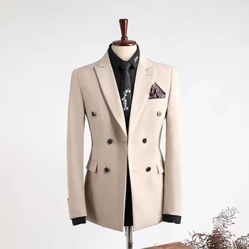 2024 Novo Čeden Moški Obleko High-end Dvojno zapenjanje (Blazer+Telovnik+Hlače) Poslovni Prosti čas, Moda Slim Velikosti 3-delni Set