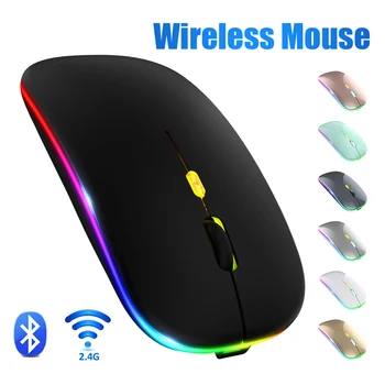 Brezžično Miško Bluetooth RGB Polnilna Mišk Za Laptop, iPad, Tablični računalnik Prenosni Mobilni Telefon LED Osvetljen Ergonomska Tiho Miško